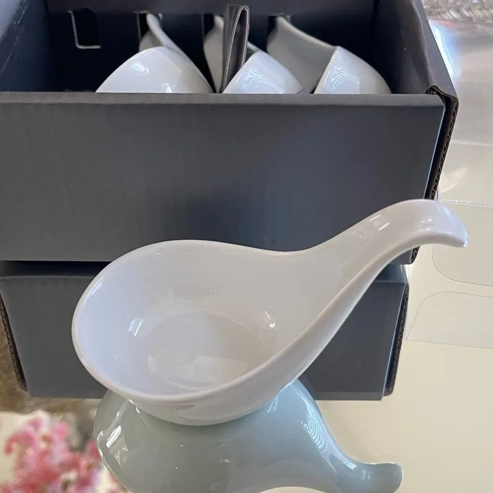 Porcelain Dipping Ceramic Serving Spoons Appetizers Small Set of 8